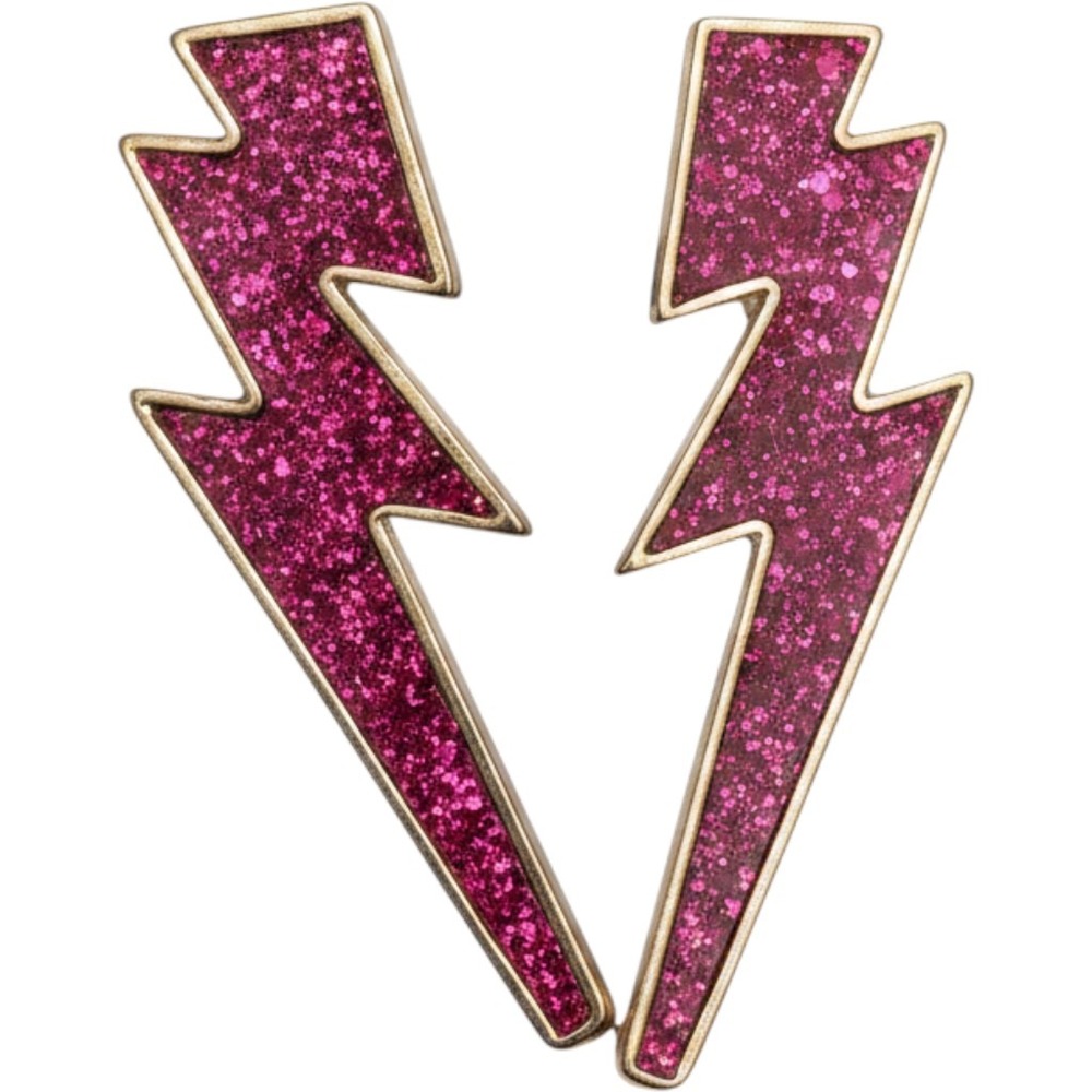 Sparkling Pink Lightning Bolt Earrings Glittery Statement Oversized 80s Vibes